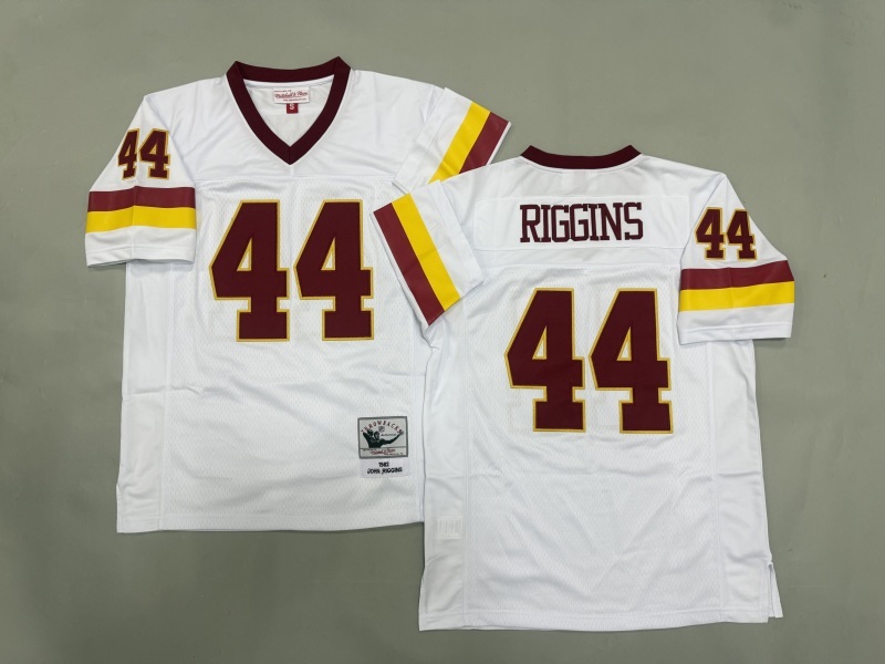 Men 2025 Washington Redskins #44 Riggins white Throwback Limited NFL Jersey style 001